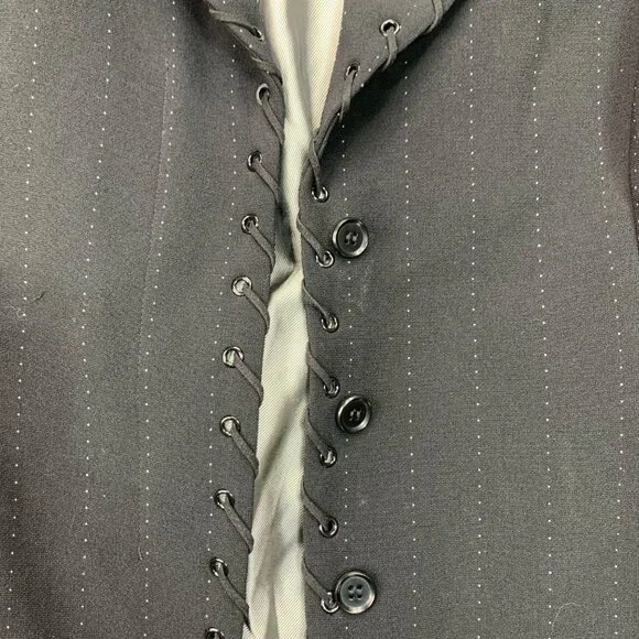 Chesca Womens Black Pinstripe Blazer W/ Lace-Up Detail Size 16 Single-Breasted - Picture 6 of 10